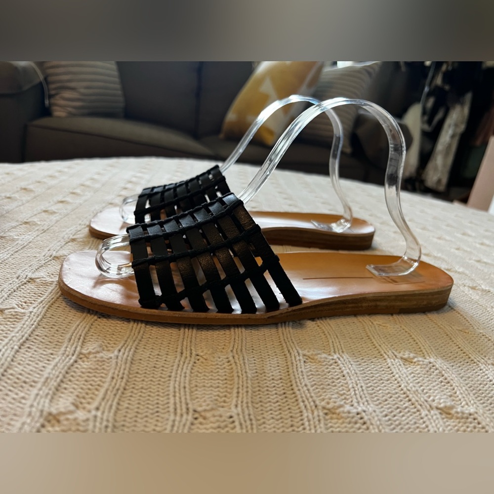Dolce Vita Sz 11 Black Woven Leather Slides - Picture 5 of 7
